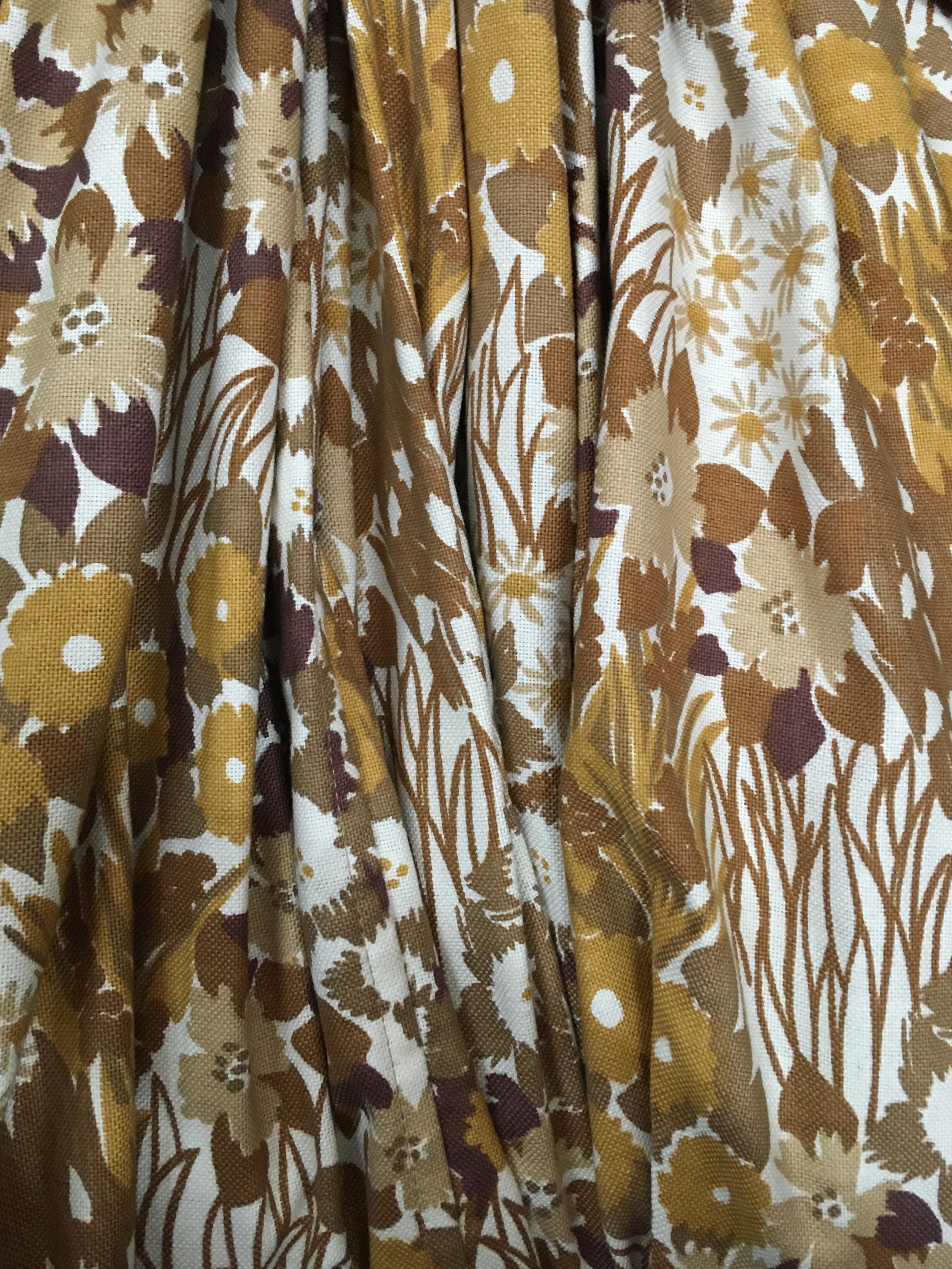 White/Brown/Ochre 1960'S Floral Print