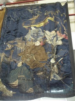 Dark Blue Chinese Silk Panel With Figures
