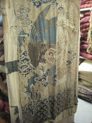 Beige And Blue Chinese Embroidered Dragon Panel