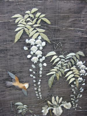 Silk Embroidered Birds On Paper Banner