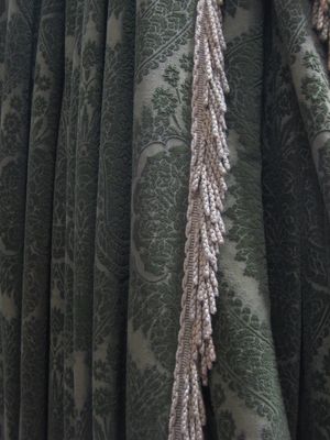 Olive Green Heavy Chenile Damask Fringed