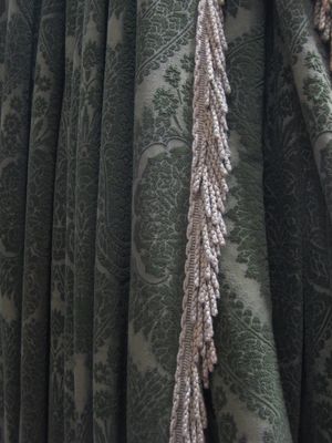 Olive Green Heavy Chenile Damask Fringed